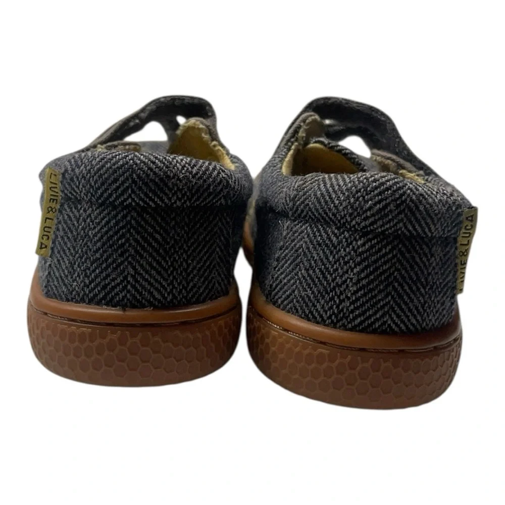 Livie & Luca Gray Herringbone Kids Sneakers with velcro straps Size: 7 - Picture 8 of 9
